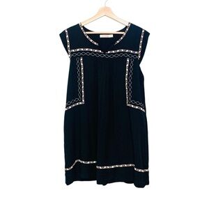 Izzy & Lola Elegant Black Sleeveless Dress Embroidered Size Medium Casual
